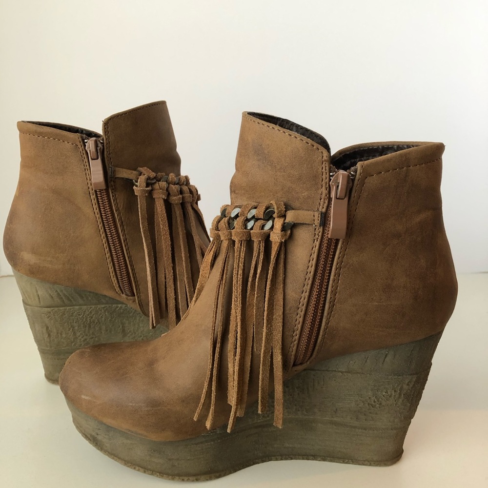 Sbicca Wedge Fringe Ankle Bootie